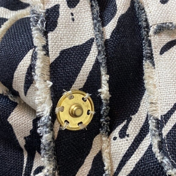 MICHAEL MICHAEL KORS Linen Black Print Snap Front Jacket Fringe Detail Size 14 - Picture 9 of 9